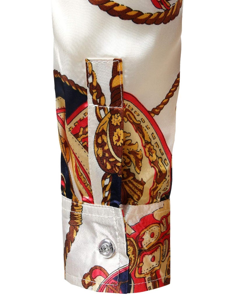 ZEROYAA Men's Hipster Printed Silk Like Satin Button Down Dress Shirt for Party Prom ZLCL11-Beige Medium - Image 5